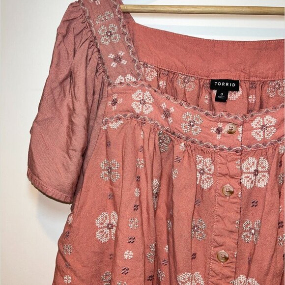 torrid  Bohemian Embroidered  Floral Short Sleeve  Blouse Women’s Size 3x - Picture 5 of 10